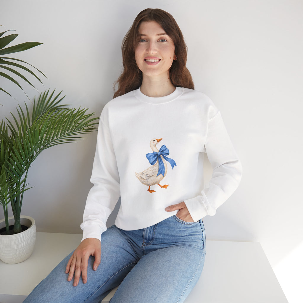Cute Duck with blue bow Unisex Heavy Blend™ Crewneck Sweatshirt