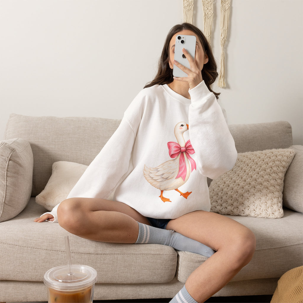 Cute Duck with Pink Bow Unisex Heavy Blend Crewneck Sweatshirt