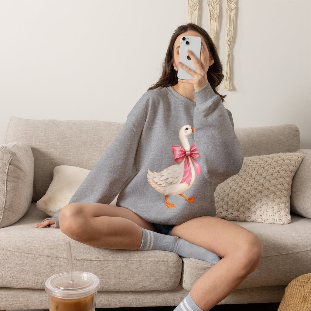 Cute Duck with Pink Bow Unisex Heavy Blend Crewneck Sweatshirt