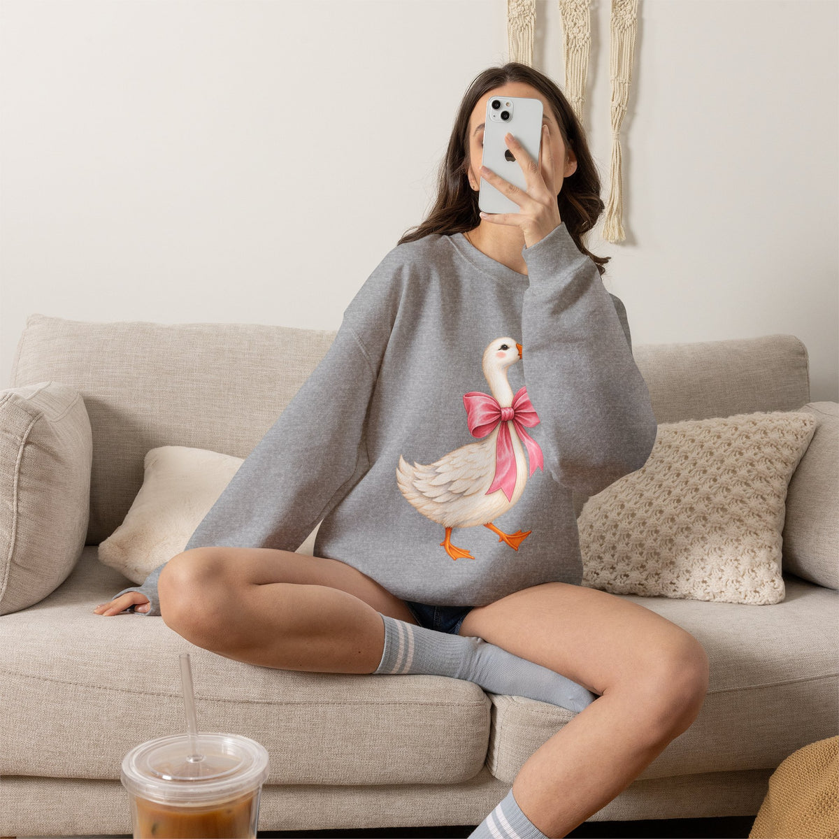 Cute Duck with Pink Bow Unisex Heavy Blend Crewneck Sweatshirt