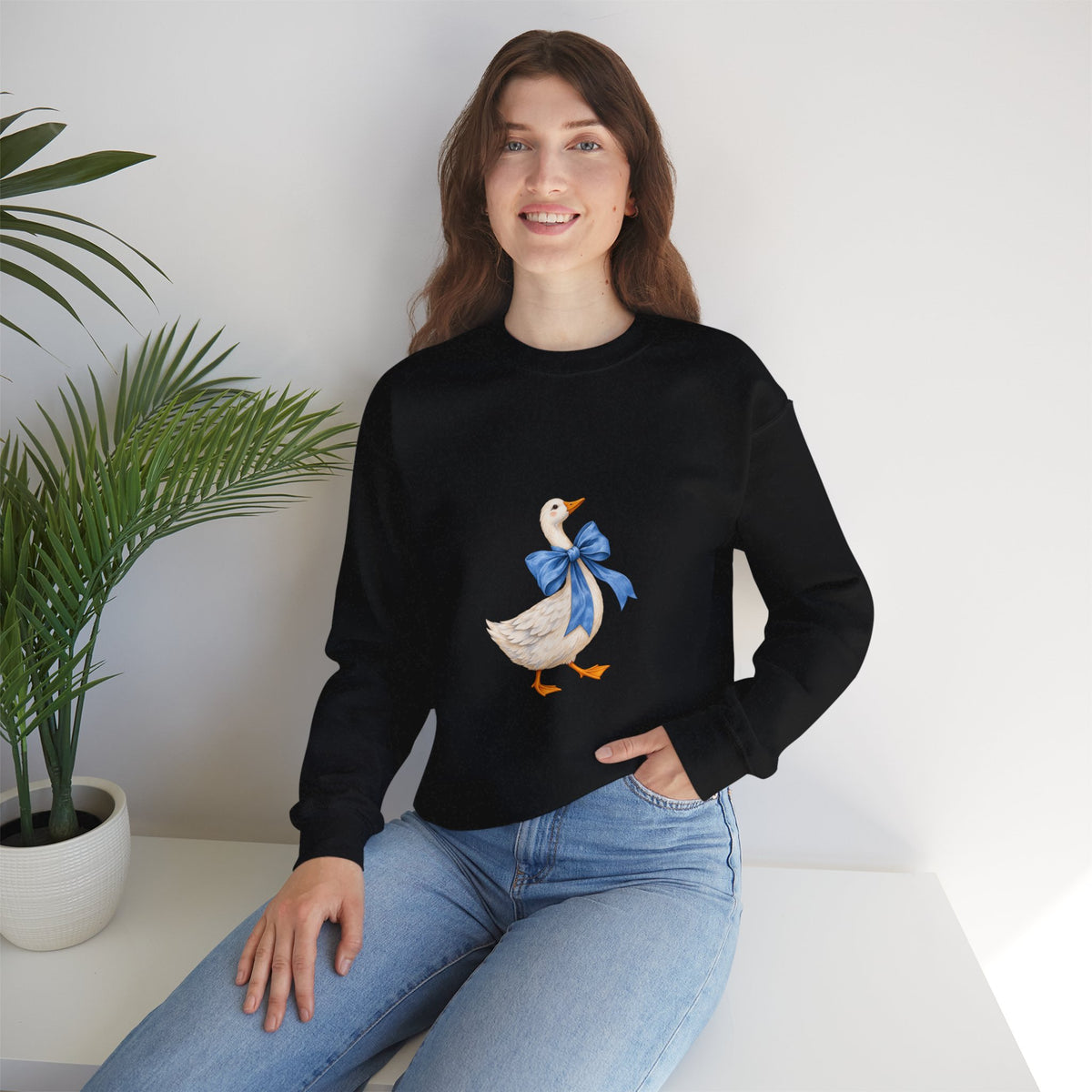 Cute Duck with blue bow Unisex Heavy Blend™ Crewneck Sweatshirt
