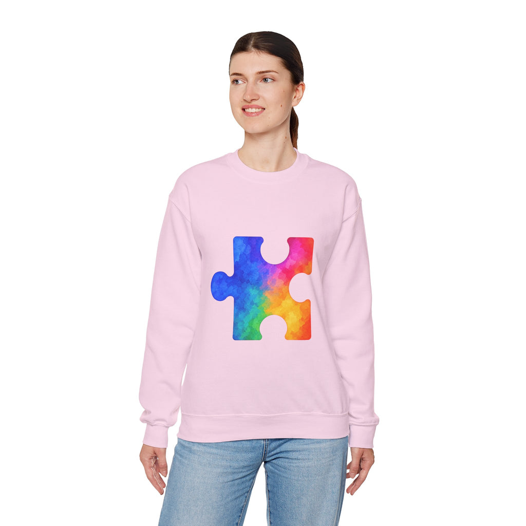 Puzzle Piece Crewneck Sweatshirt — Rainbow Autism Awareness Pullover