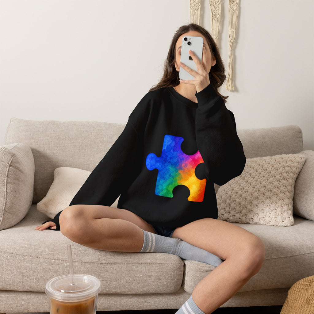 Puzzle Piece Crewneck Sweatshirt — Rainbow Autism Awareness Pullover