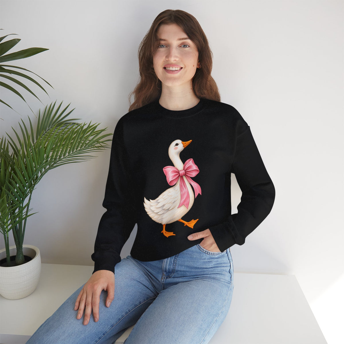 Cute Duck with Pink Bow Unisex Heavy Blend Crewneck Sweatshirt