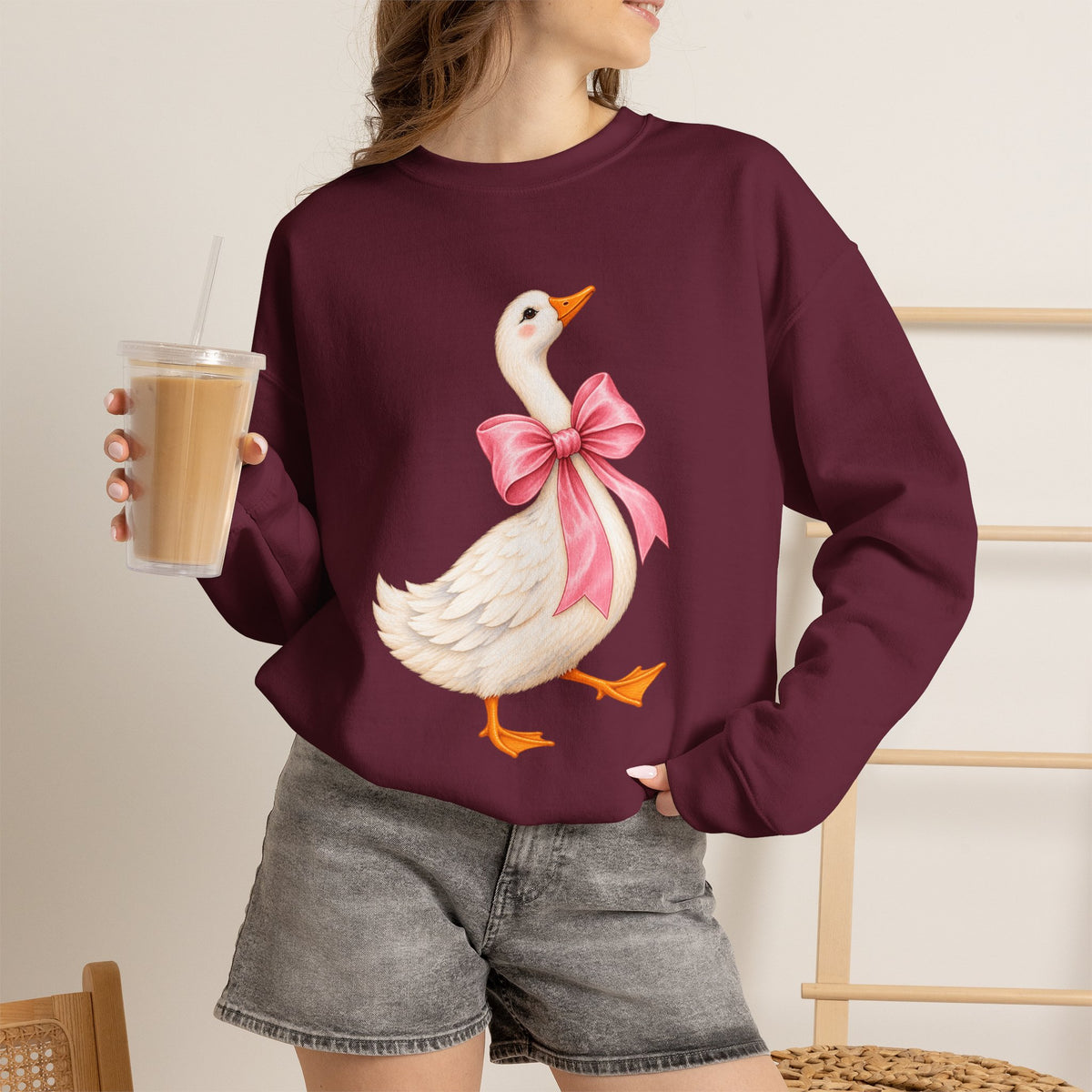 Cute Duck with Pink Bow Unisex Heavy Blend Crewneck Sweatshirt