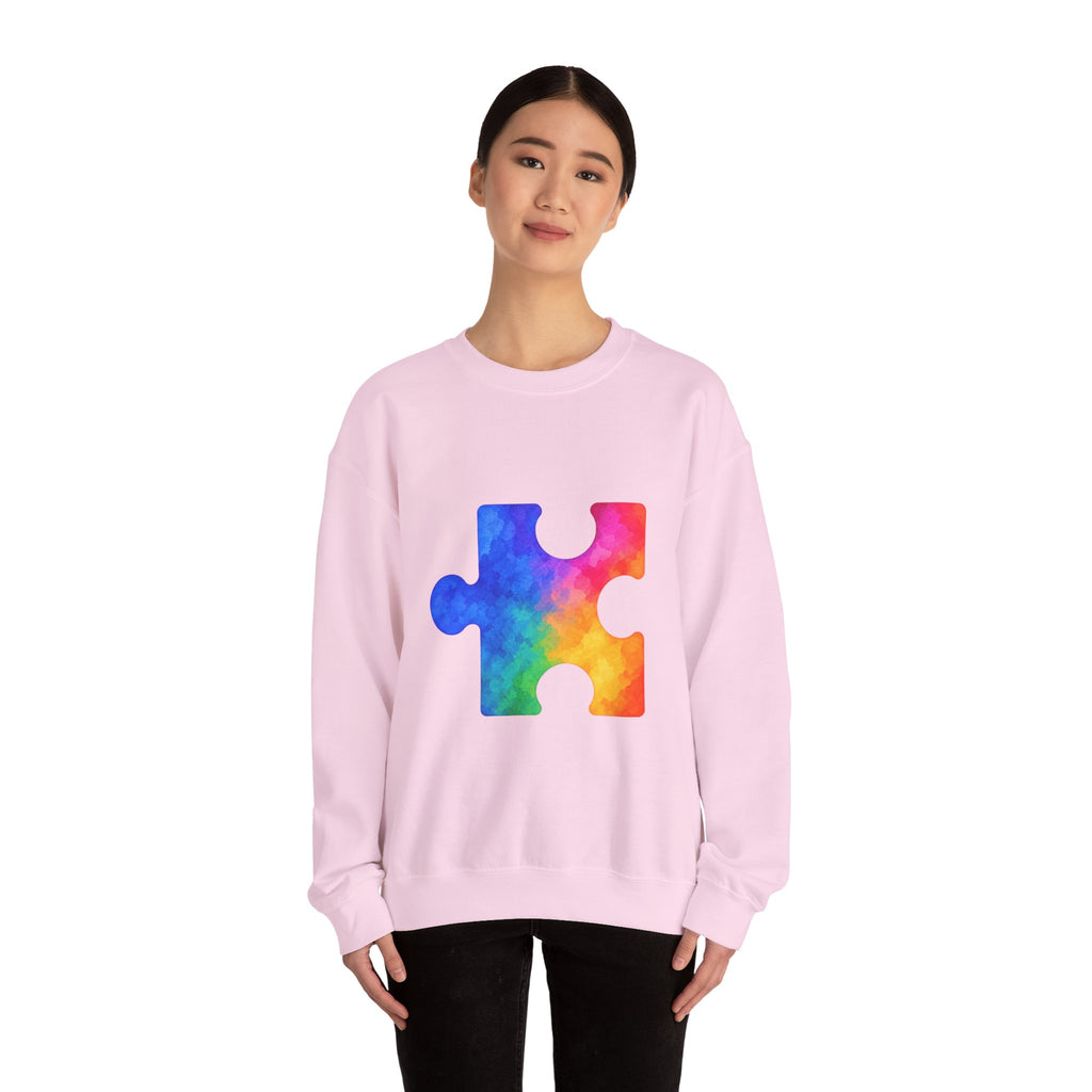 Puzzle Piece Crewneck Sweatshirt — Rainbow Autism Awareness Pullover