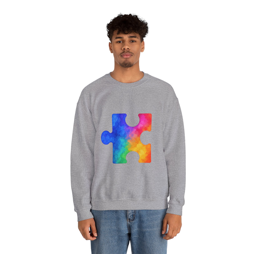 Puzzle Piece Crewneck Sweatshirt — Rainbow Autism Awareness Pullover