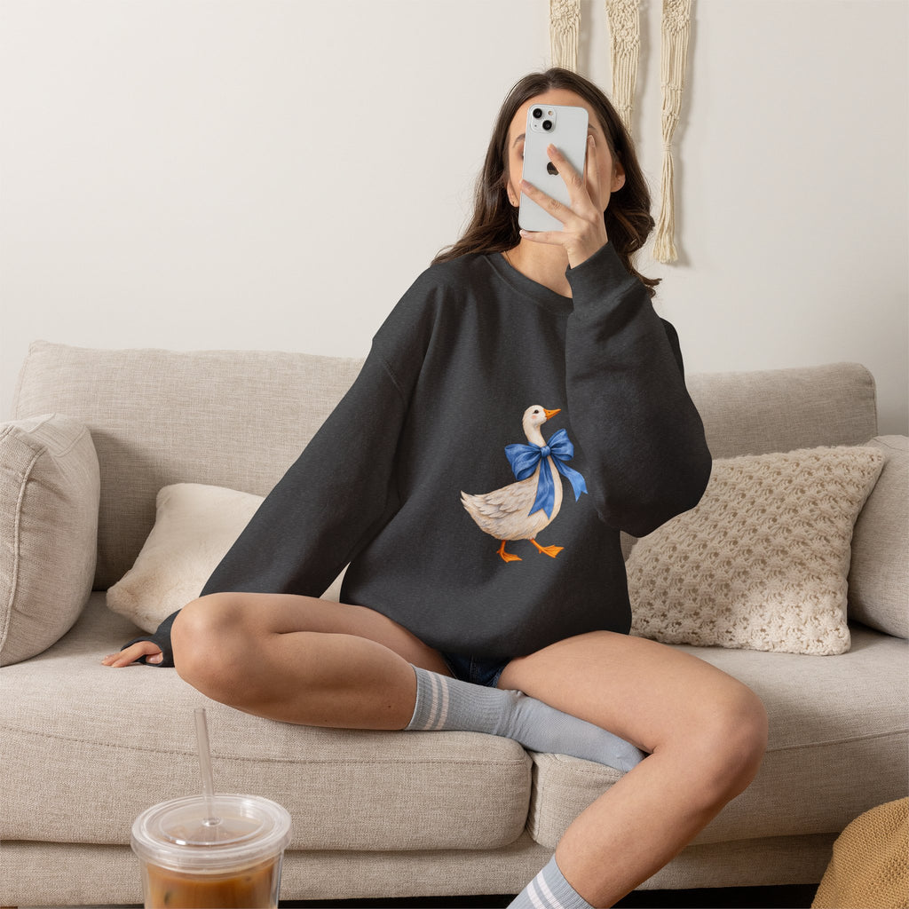 Cute Duck with blue bow Unisex Heavy Blend™ Crewneck Sweatshirt