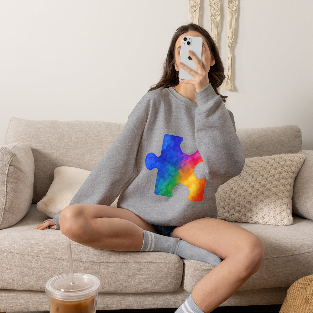 Puzzle Piece Crewneck Sweatshirt — Rainbow Autism Awareness Pullover