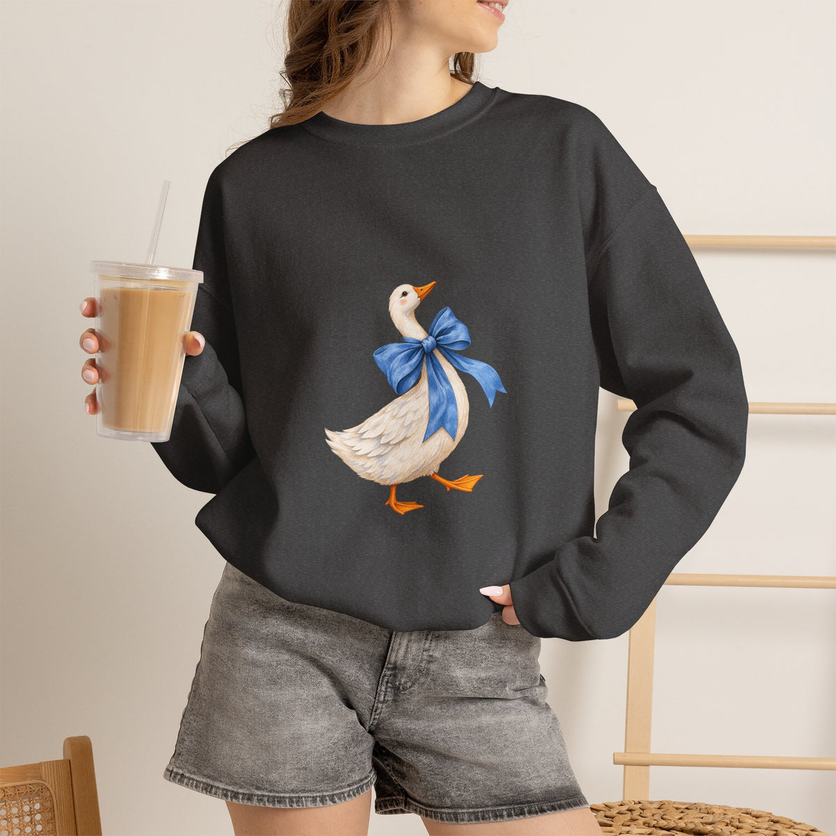 Cute Duck with blue bow Unisex Heavy Blend™ Crewneck Sweatshirt