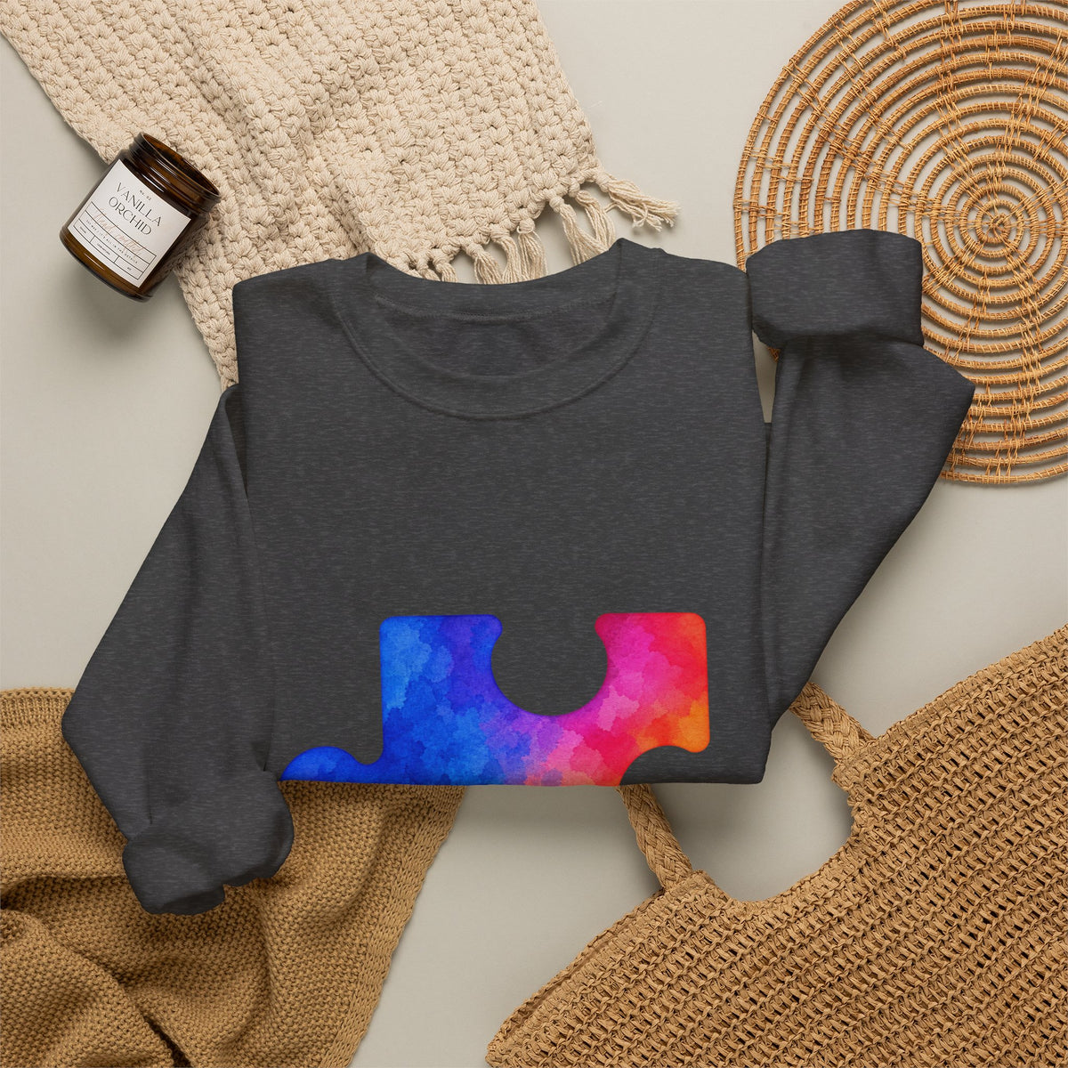 Puzzle Piece Crewneck Sweatshirt — Rainbow Autism Awareness Pullover