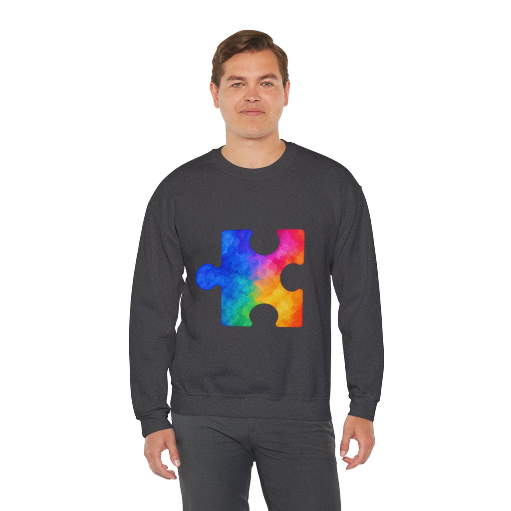 Puzzle Piece Crewneck Sweatshirt — Rainbow Autism Awareness Pullover