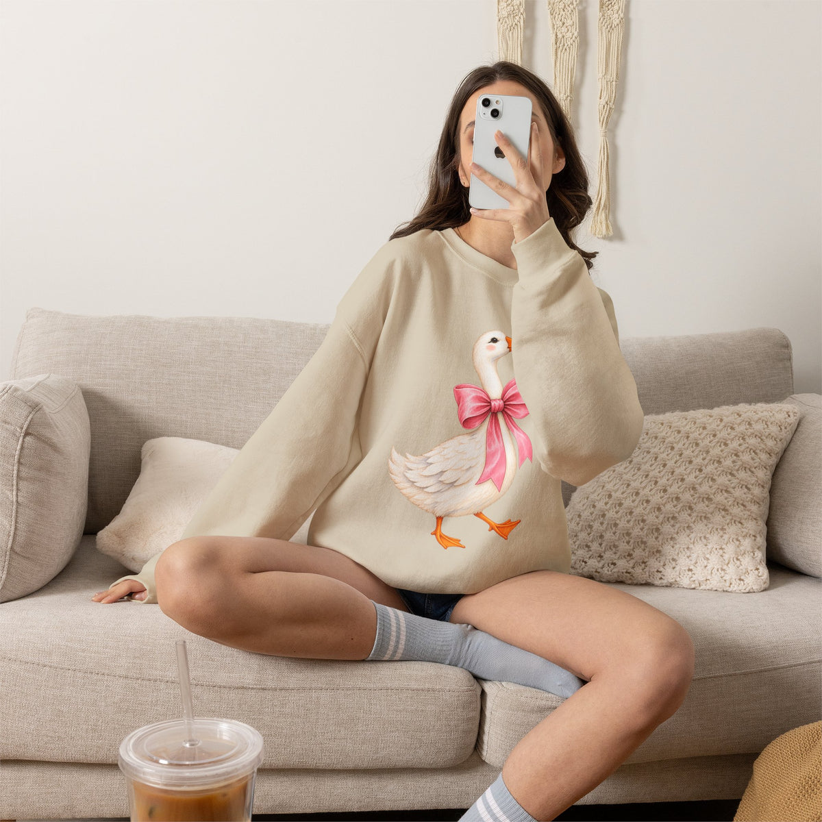 Cute Duck with Pink Bow Unisex Heavy Blend Crewneck Sweatshirt