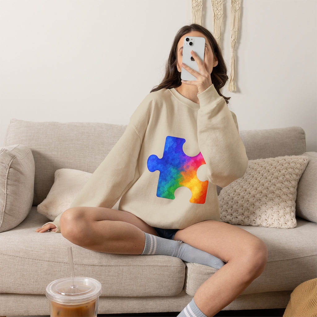 Puzzle Piece Crewneck Sweatshirt — Rainbow Autism Awareness Pullover