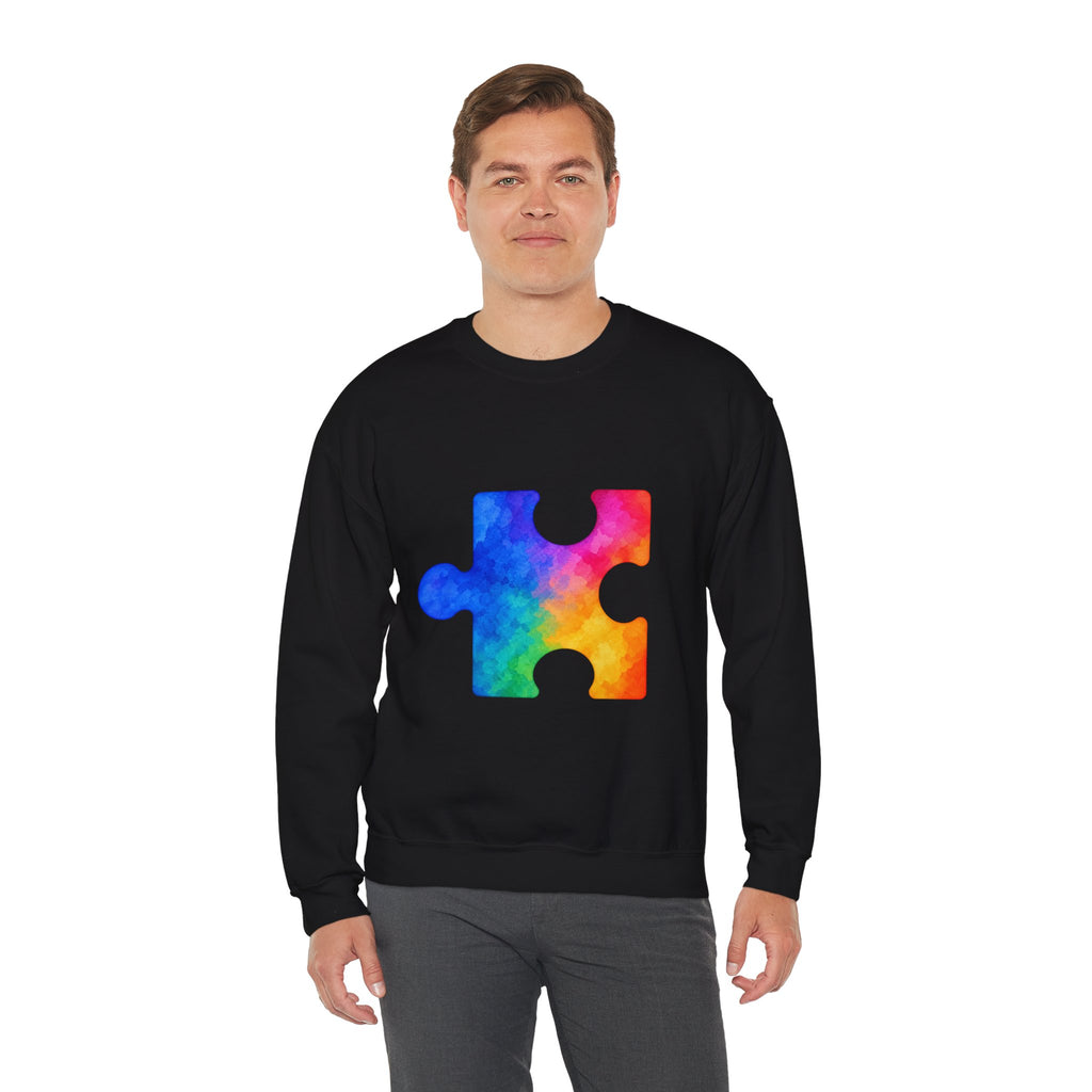 Puzzle Piece Crewneck Sweatshirt — Rainbow Autism Awareness Pullover