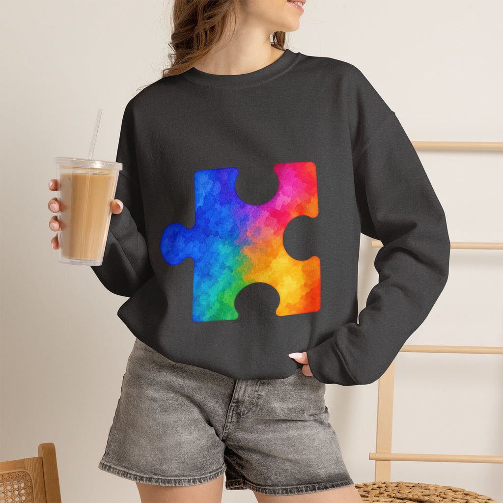 Puzzle Piece Crewneck Sweatshirt — Rainbow Autism Awareness Pullover