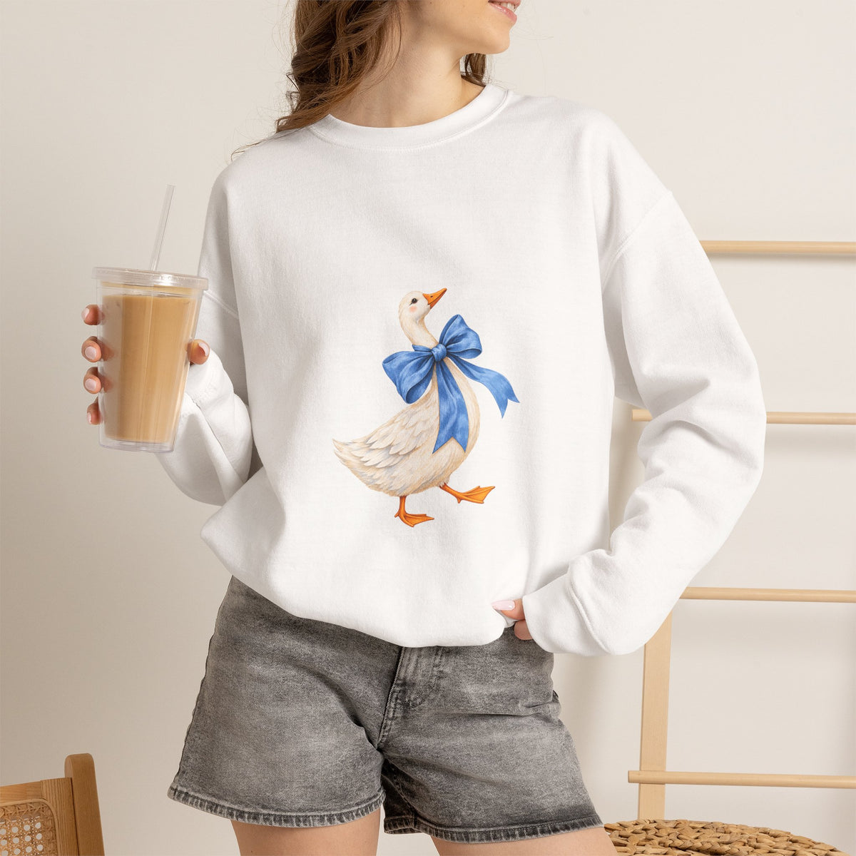 Cute Duck with blue bow Unisex Heavy Blend™ Crewneck Sweatshirt