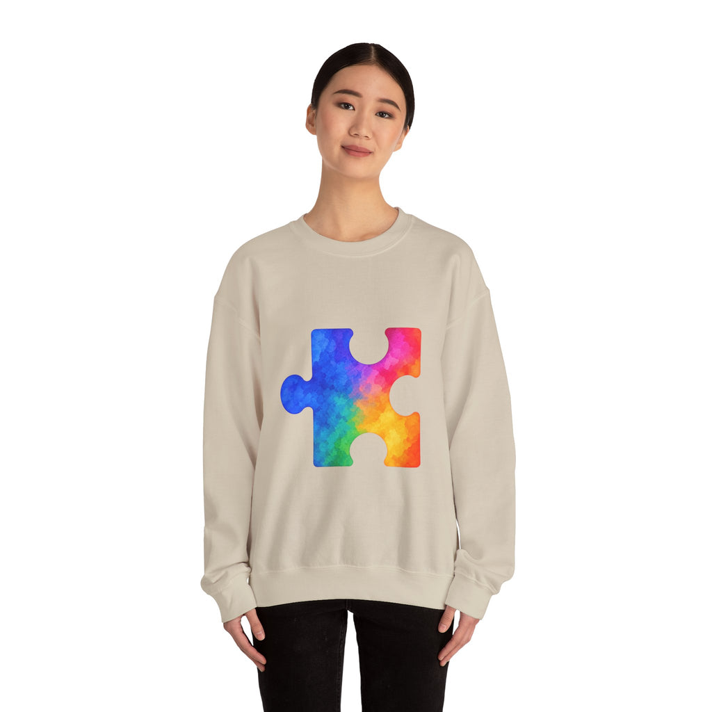 Puzzle Piece Crewneck Sweatshirt — Rainbow Autism Awareness Pullover