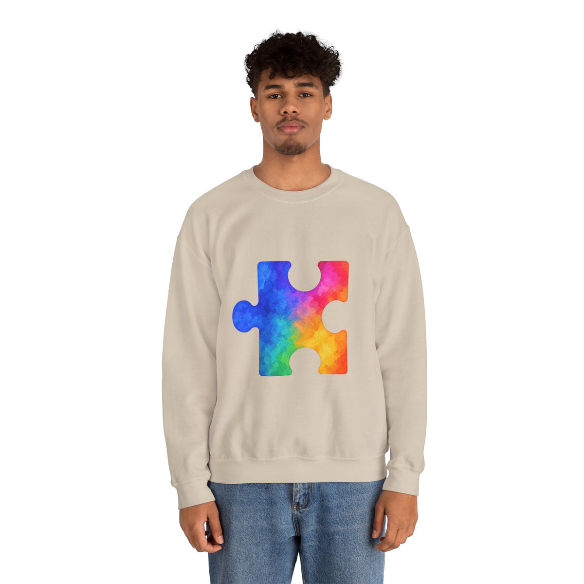 Puzzle Piece Crewneck Sweatshirt — Rainbow Autism Awareness Pullover