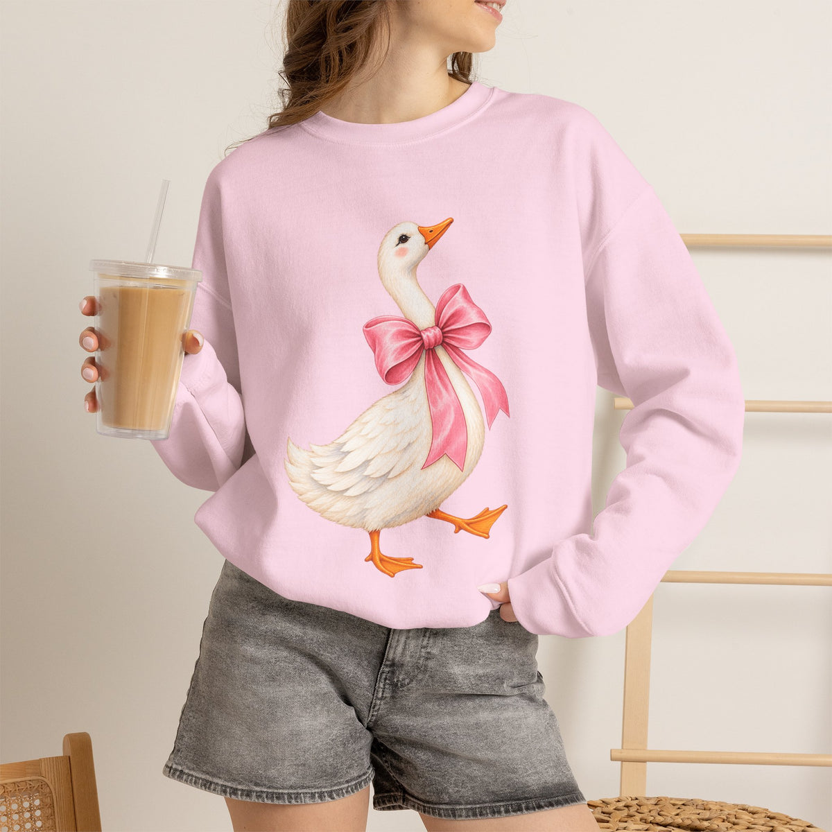 Cute Duck with Pink Bow Unisex Heavy Blend Crewneck Sweatshirt