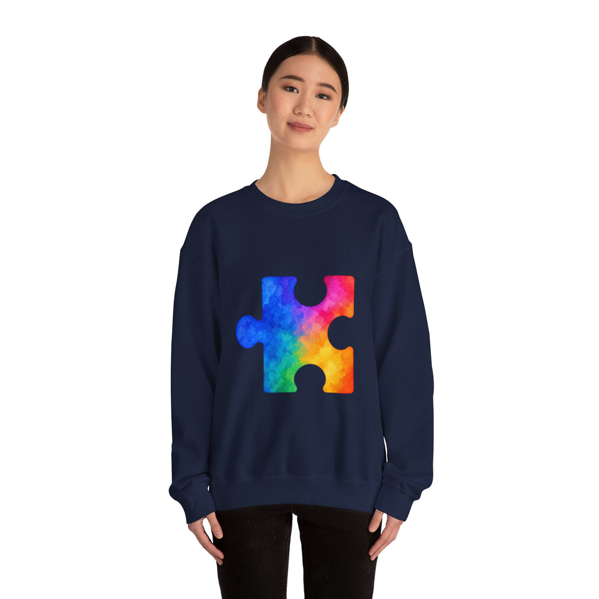 Puzzle Piece Crewneck Sweatshirt — Rainbow Autism Awareness Pullover