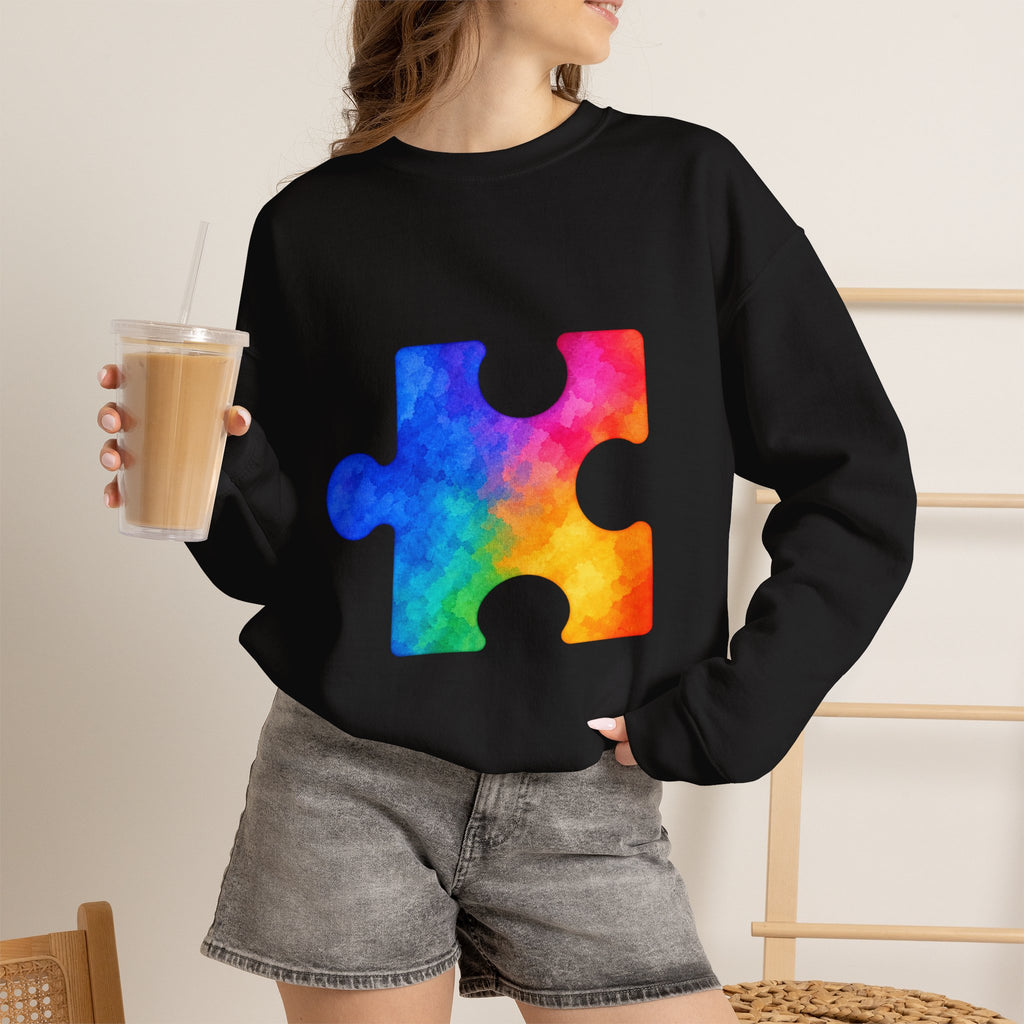 Puzzle Piece Crewneck Sweatshirt — Rainbow Autism Awareness Pullover
