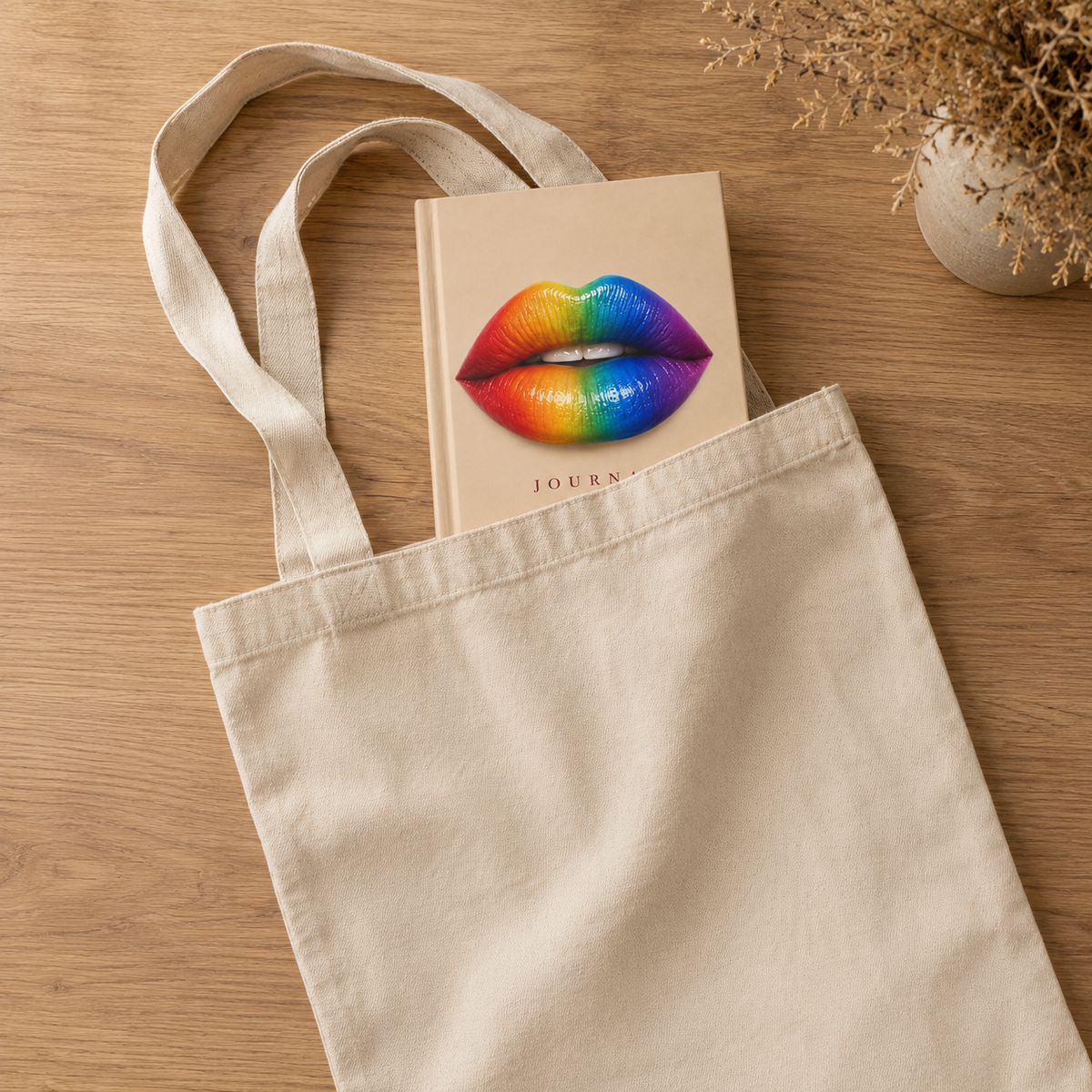Rainbow Lips Hardcover Journal — Lined Matte Notebook for Pride, Self-Expression & Creative Writing