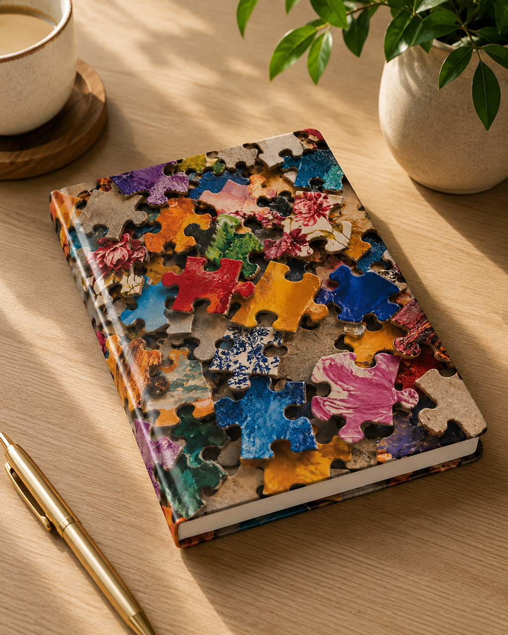Colorful Puzzle Pieces Aesthetic Lined Journal