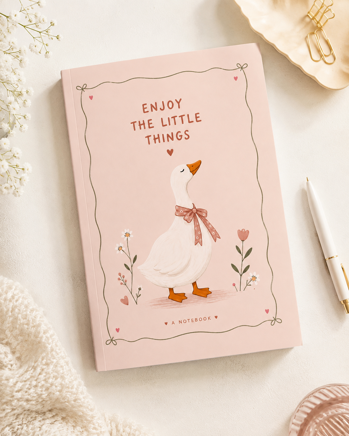 Enjoy the Little Things — Cute Goose Lined Notebook