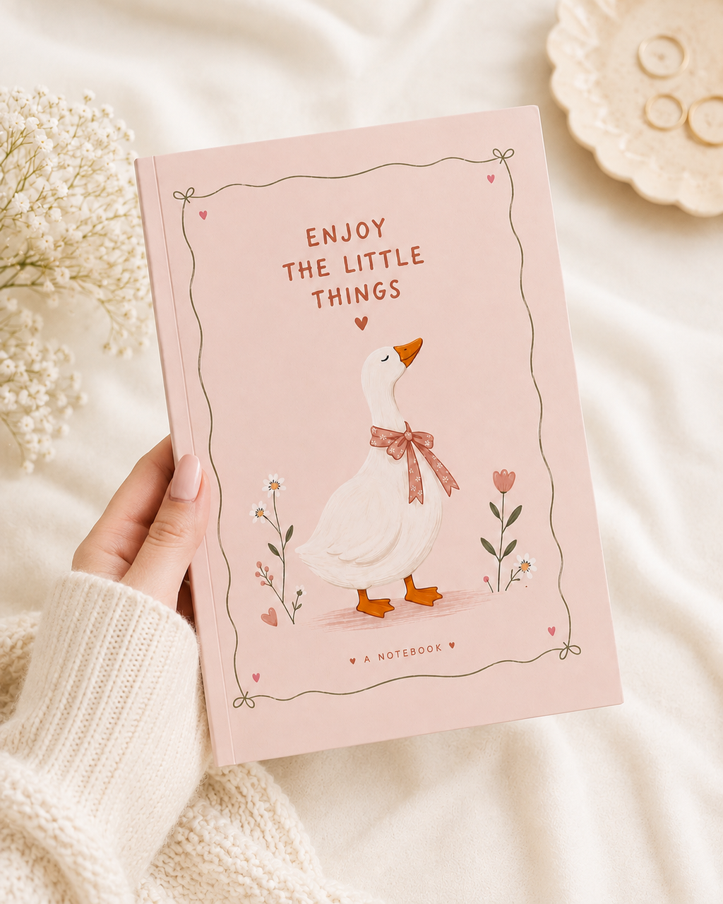 Enjoy the Little Things — Cute Goose Lined Notebook